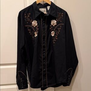 Roper Black Floral Embroidered Men's Cowboy Shirt -XL- EUC